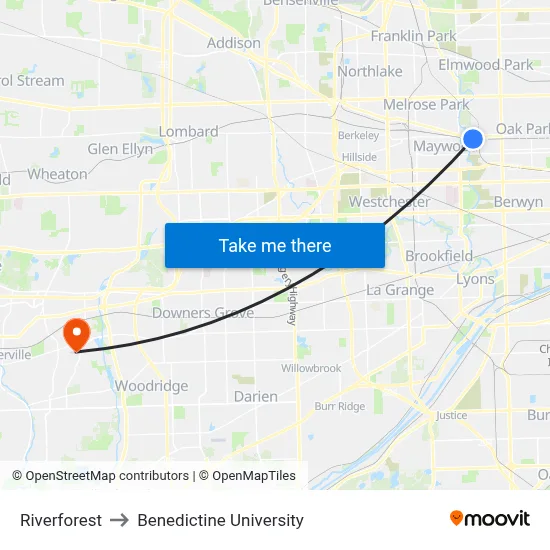 Riverforest to Benedictine University map