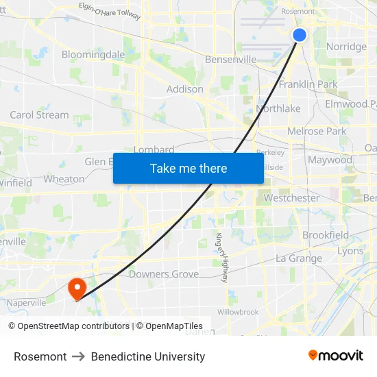Rosemont to Benedictine University map