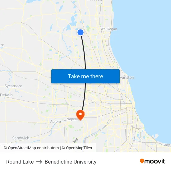 Round Lake to Benedictine University map