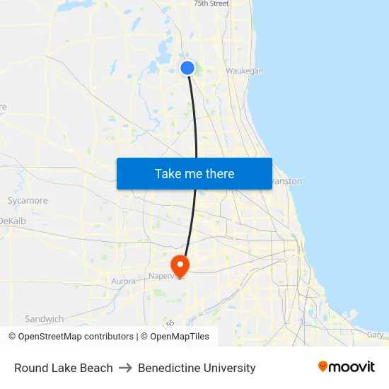 Round Lake Beach to Benedictine University map