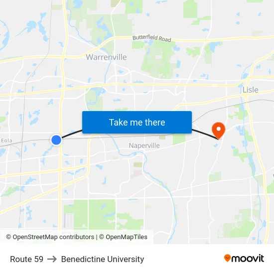 Route 59 to Benedictine University map