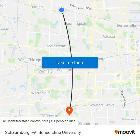 Schaumburg to Benedictine University map