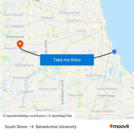 South Shore to Benedictine University map