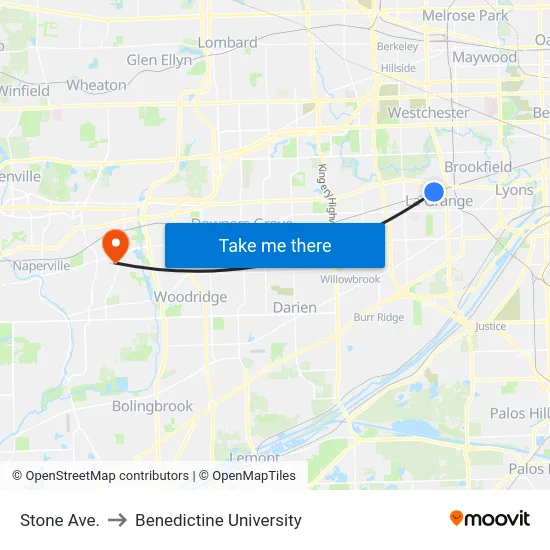 Stone Ave. to Benedictine University map