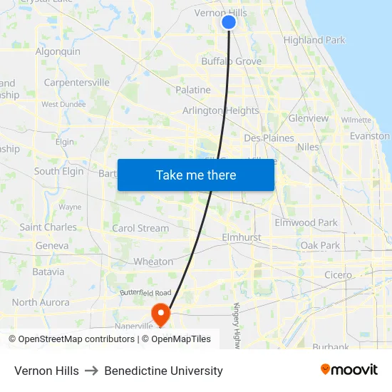 Vernon Hills to Benedictine University map