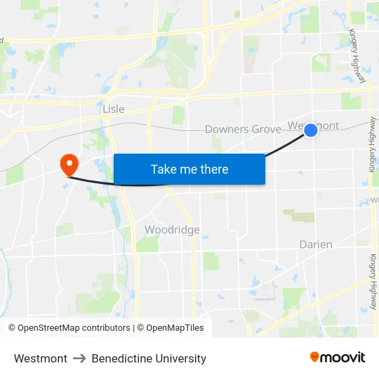 Westmont to Benedictine University map