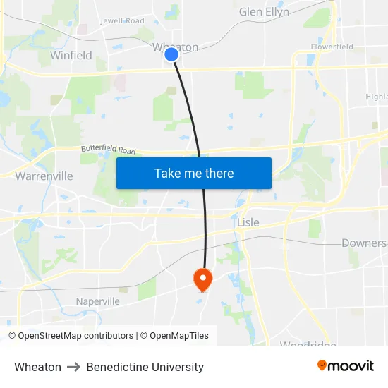 Wheaton to Benedictine University map