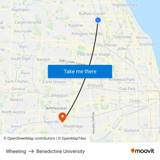 Wheeling to Benedictine University map