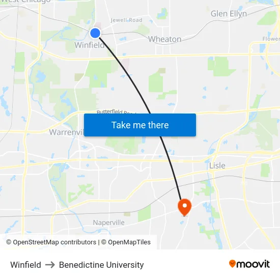 Winfield to Benedictine University map