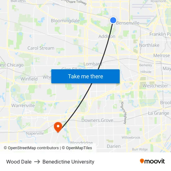 Wood Dale to Benedictine University map