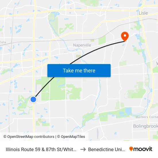 Illinois Route 59 & 87th St/White Eagle Dr to Benedictine University map
