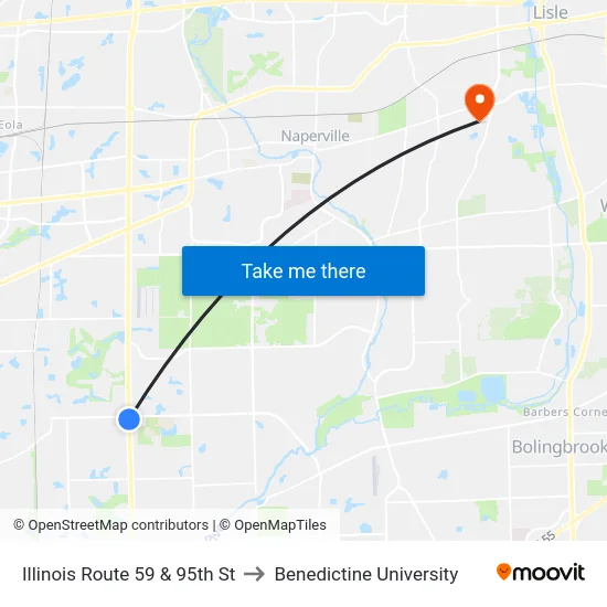 Illinois Route 59 & 95th St to Benedictine University map