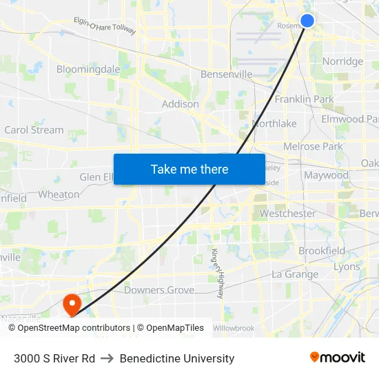 3000 S River Rd to Benedictine University map