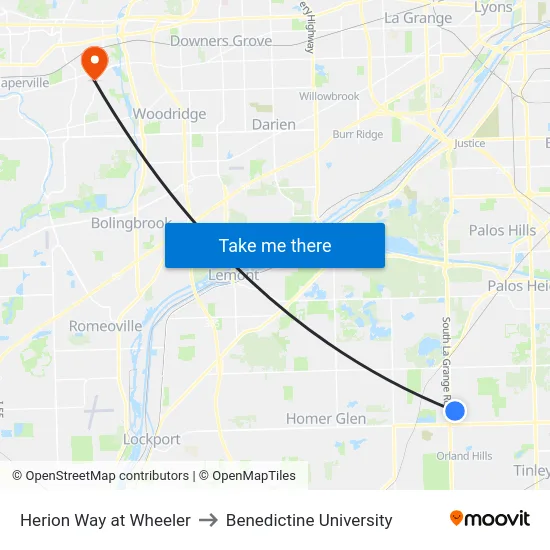 Herion Way at Wheeler to Benedictine University map