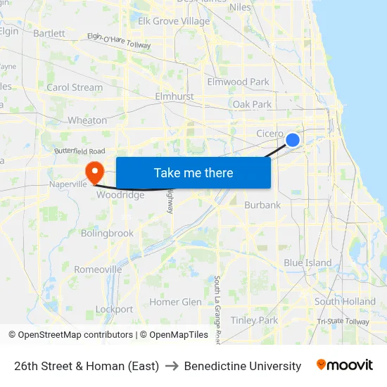 26th Street & Homan (East) to Benedictine University map