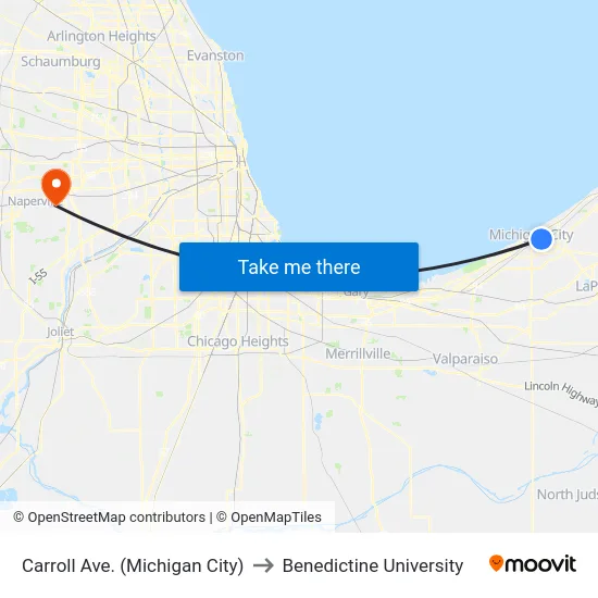 Carroll Ave. (Michigan City) to Benedictine University map
