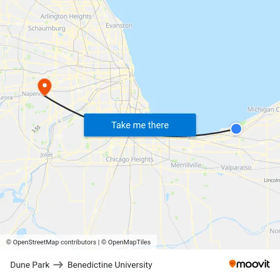Dune Park to Benedictine University map
