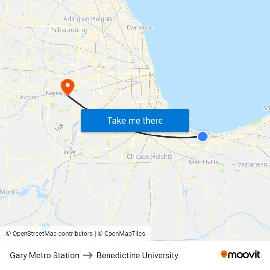 Gary Metro Station to Benedictine University map