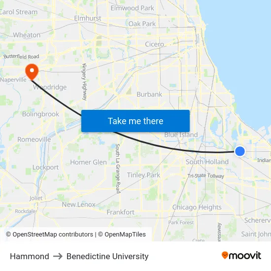 Hammond to Benedictine University map