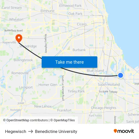 Hegewisch to Benedictine University map