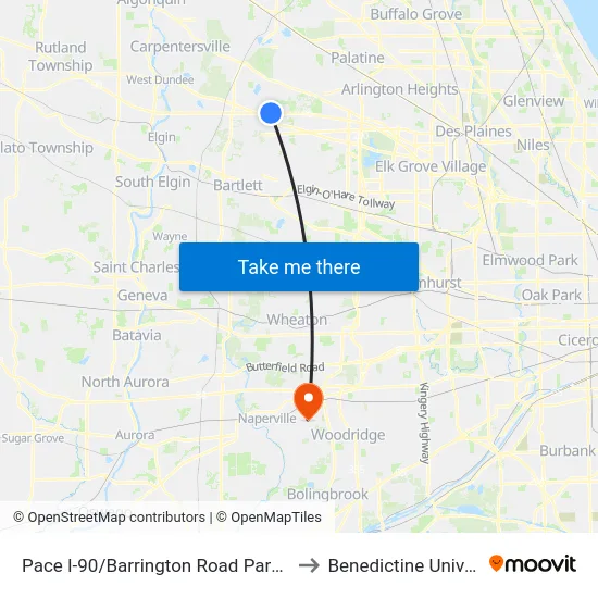 Pace I-90/Barrington Road Park-N-Ride to Benedictine University map