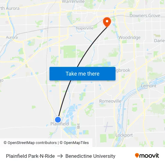 Plainfield Park-N-Ride to Benedictine University map