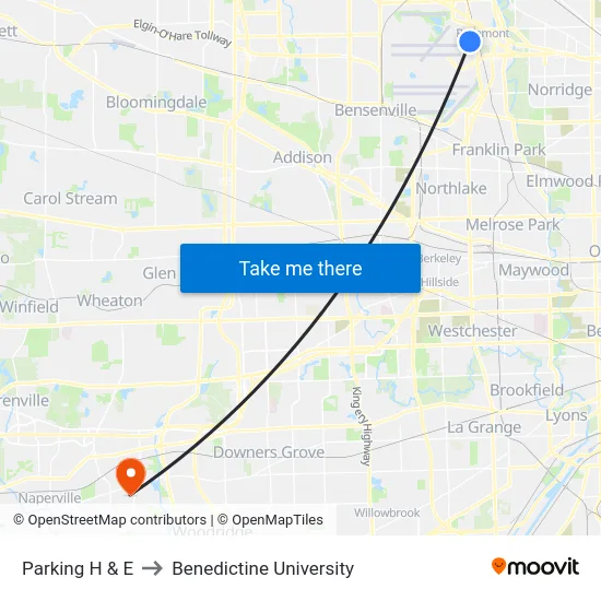 Parking H & E to Benedictine University map