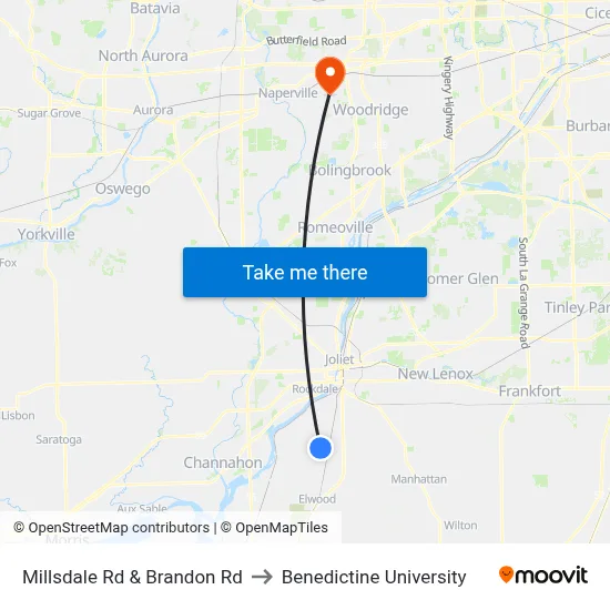 Millsdale Rd & Brandon Rd to Benedictine University map
