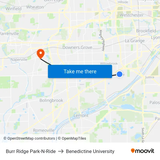 Burr Ridge Park-N-Ride to Benedictine University map