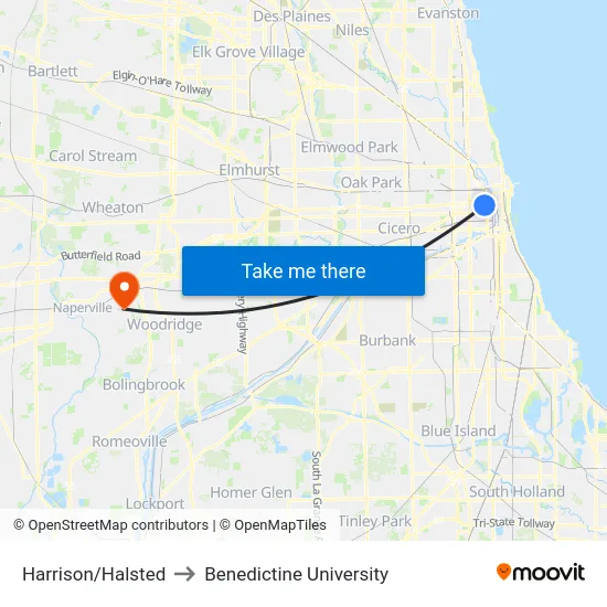 Harrison/Halsted to Benedictine University map
