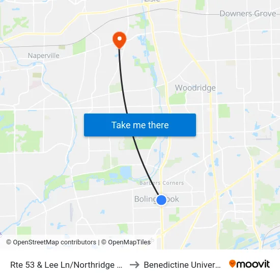 Rte 53 & Lee Ln/Northridge Ave to Benedictine University map