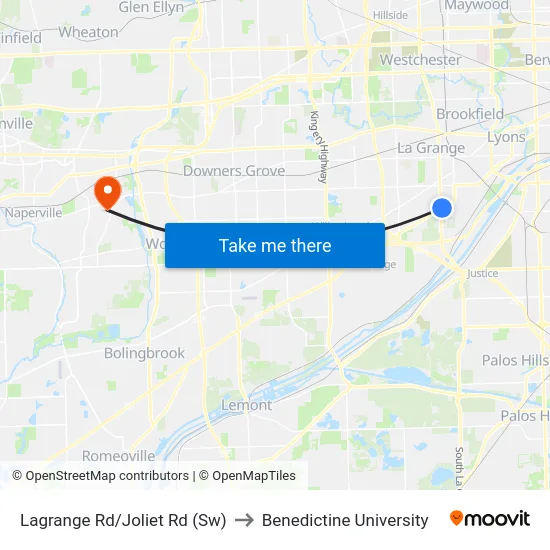 Lagrange Rd/Joliet Rd (Sw) to Benedictine University map