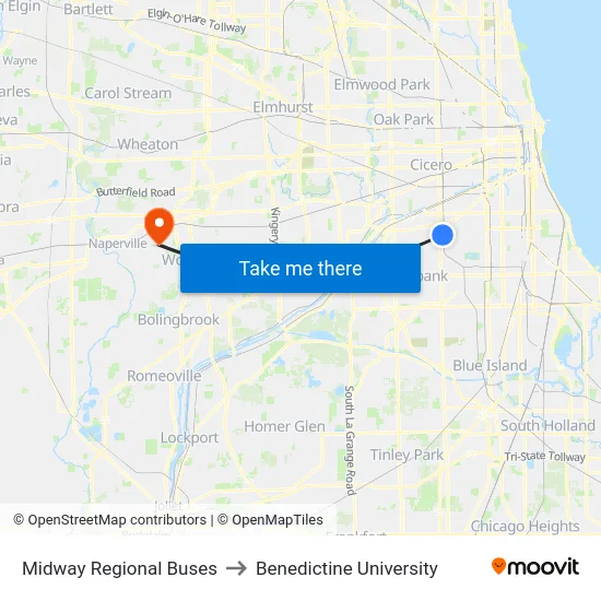 Midway Regional Buses to Benedictine University map