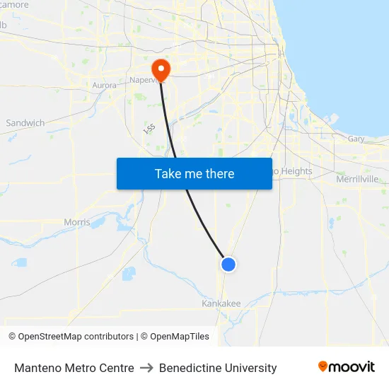 Manteno Metro Centre to Benedictine University map