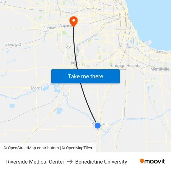 Riverside Medical Center to Benedictine University map