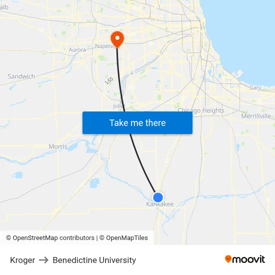 Kroger to Benedictine University map