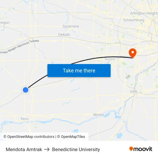 Mendota Amtrak to Benedictine University map