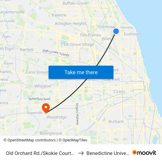 Old Orchard Rd./Skokie Courthouse to Benedictine University map