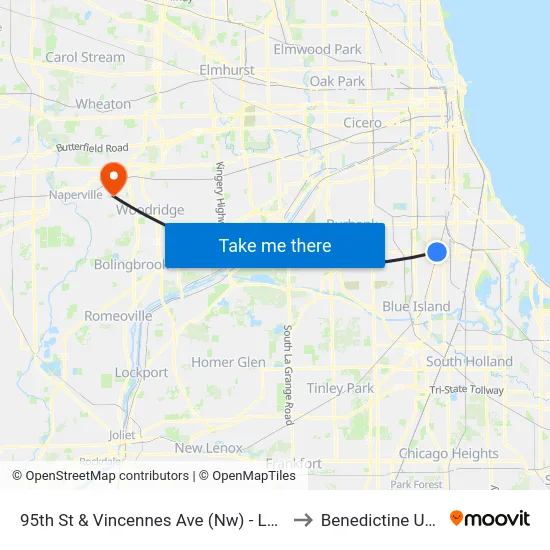95th St & Vincennes Ave (Nw) - Longwood Metra to Benedictine University map