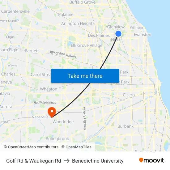 Golf Rd & Waukegan Rd to Benedictine University map