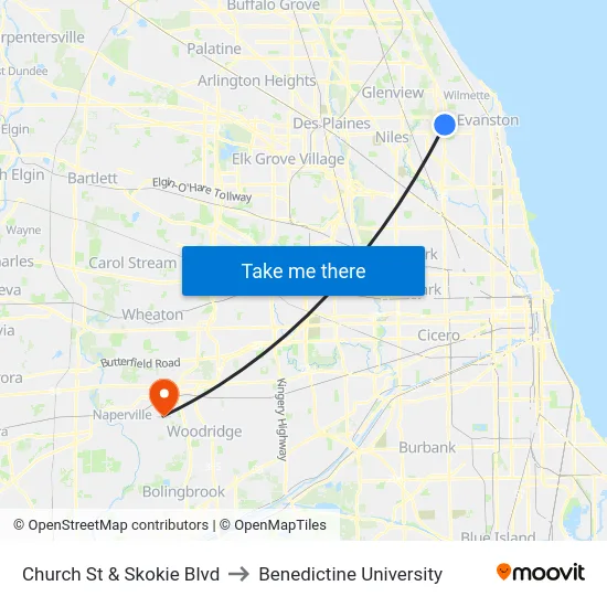 Church St & Skokie Blvd to Benedictine University map