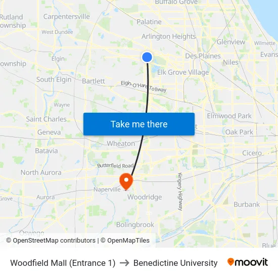 Woodfield Mall (Entrance 1) to Benedictine University map