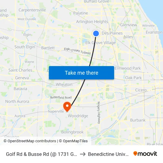 Golf Rd & Busse Rd (@ 1731 Golf Rd) to Benedictine University map