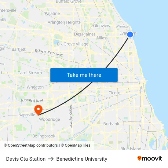 Davis Cta Station to Benedictine University map