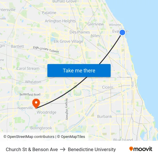 Church St & Benson Ave to Benedictine University map