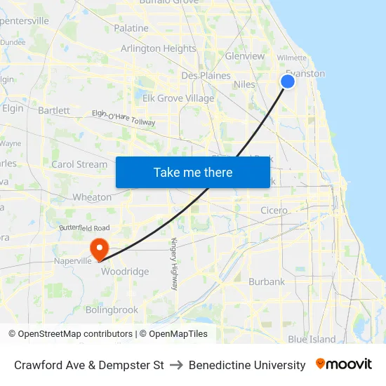 Crawford Ave & Dempster St to Benedictine University map