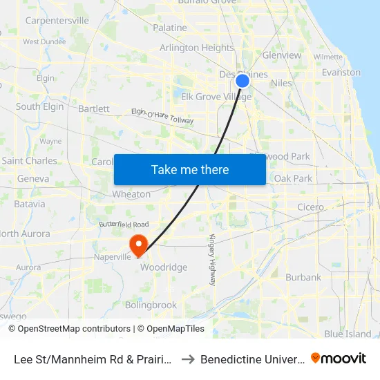 Lee St/Mannheim Rd & Prairie Ave to Benedictine University map