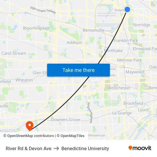 River Rd & Devon Ave to Benedictine University map