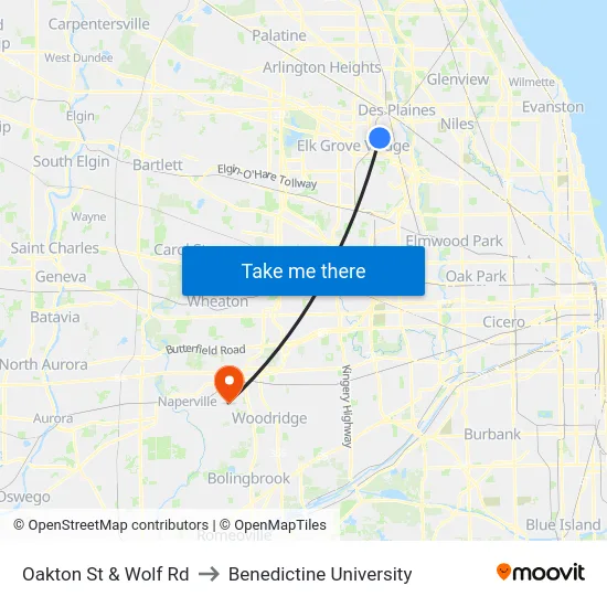 Oakton St & Wolf Rd to Benedictine University map