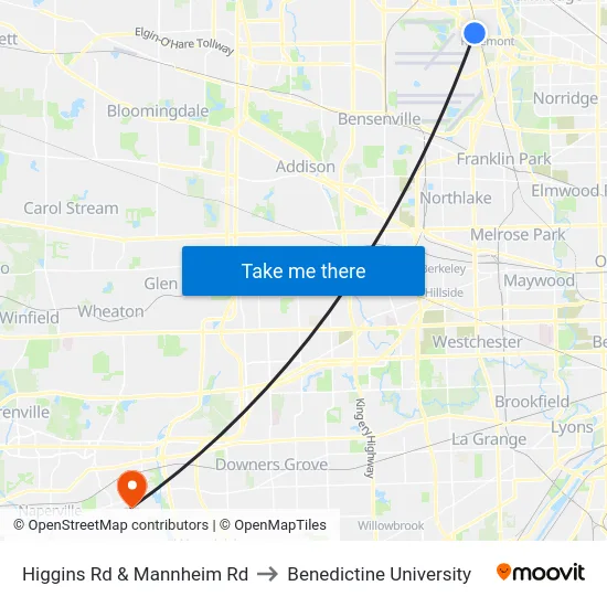 Higgins Rd & Mannheim Rd to Benedictine University map